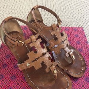 Tory Burch tan chandler 50mm wedge sandals size 7